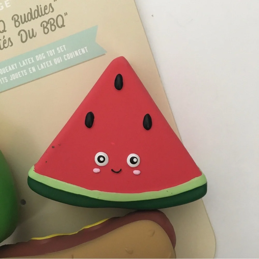 Dog Toys Squeaky Latex “Bark-B-Q Buddies” Hot dog Corn Watermelon NEW | Fringe